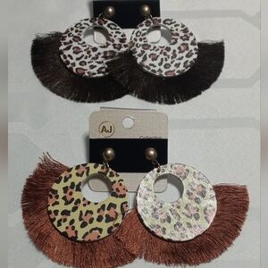 JM Collection Leopard Print Earrings with Fringe